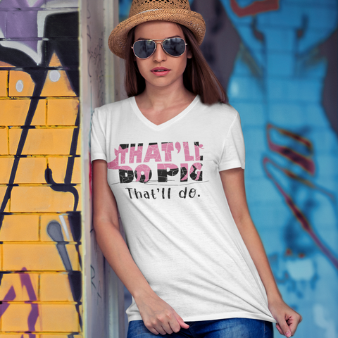 That'll Do Pig- Unisex V-Neck T-Shirt-southpawdesigns